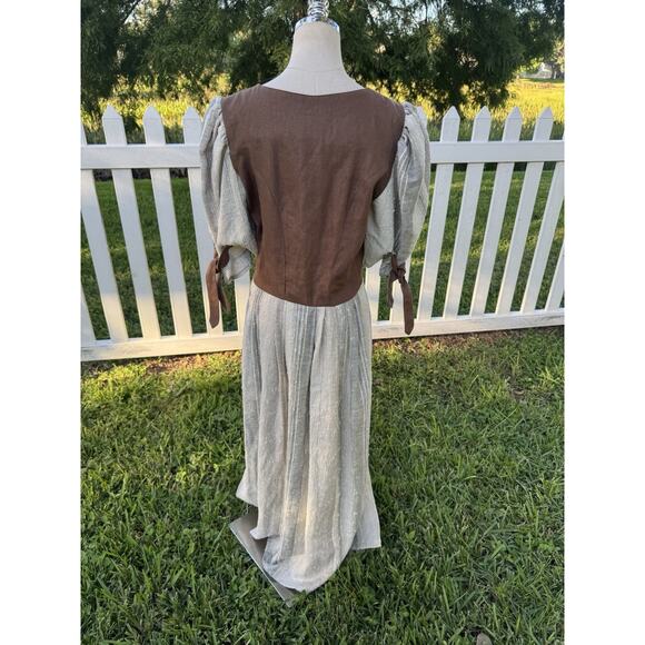 Vintage 70s Style Nur Trocken Reinigen 100% Linen Maxi Prairie Dress Boho Large - Picture 13 of 16